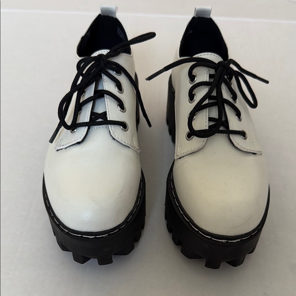 White Chunky Lace-Up Platform Shoes